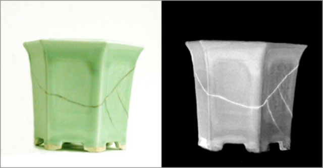 Barbara Bloom: Broken (Hexagonal Vase), digital color photo w/ X-ray