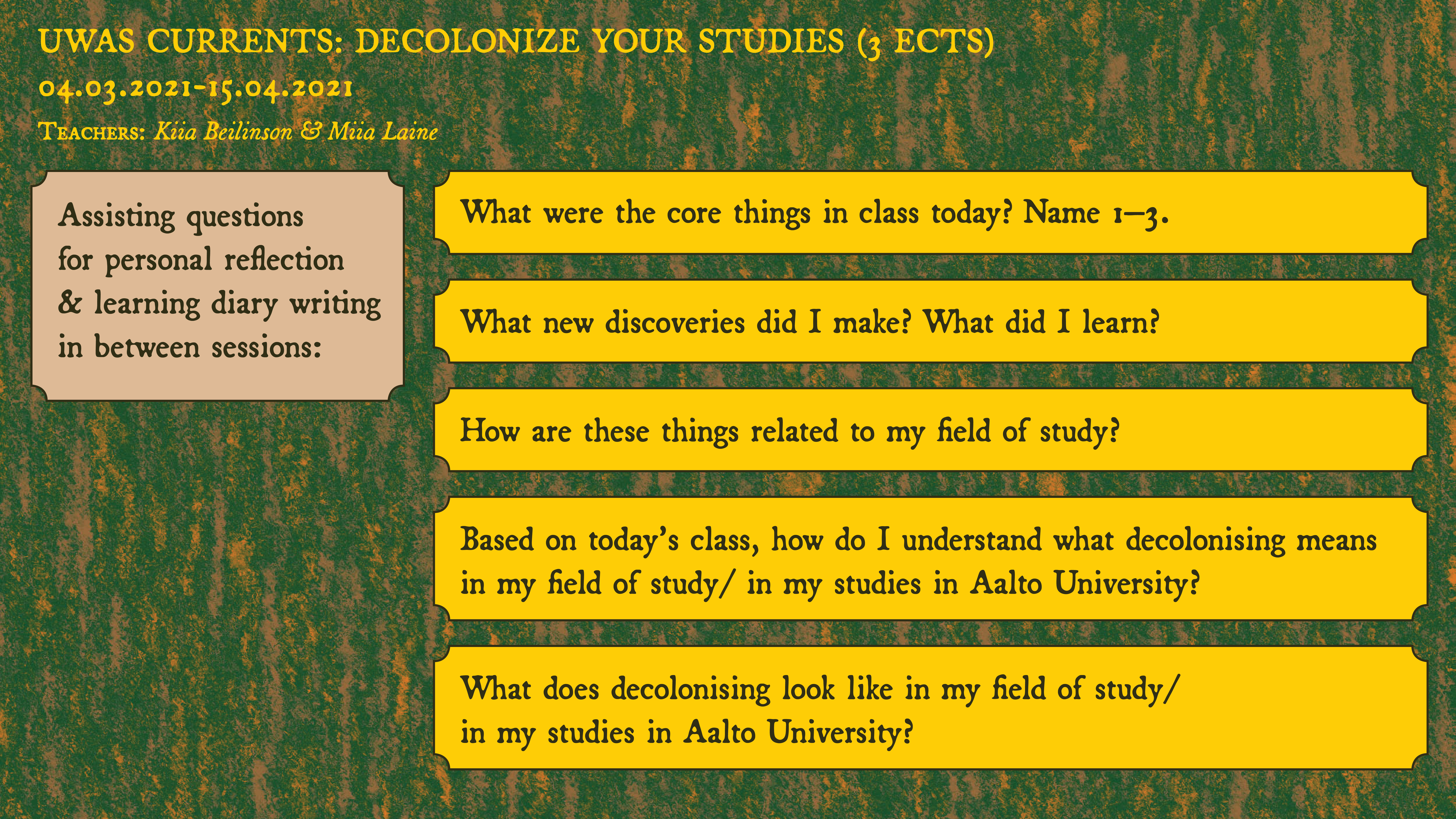 Course reflection questions.