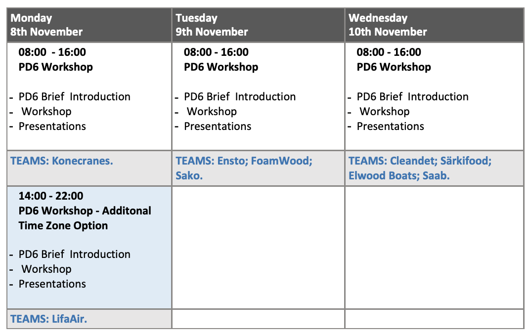 PD6 FInal schedule