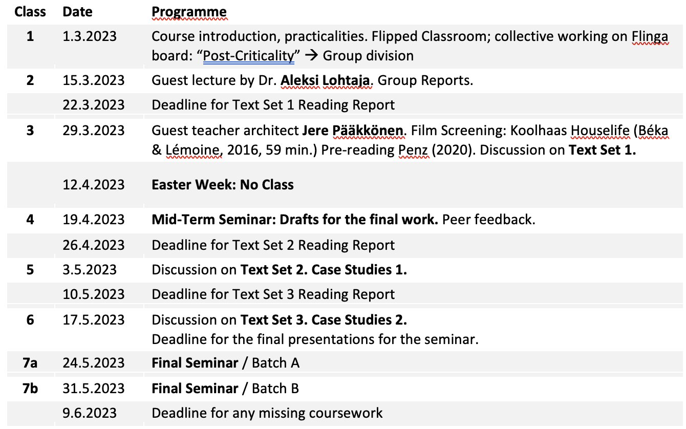 Course programme 2023 as a table.