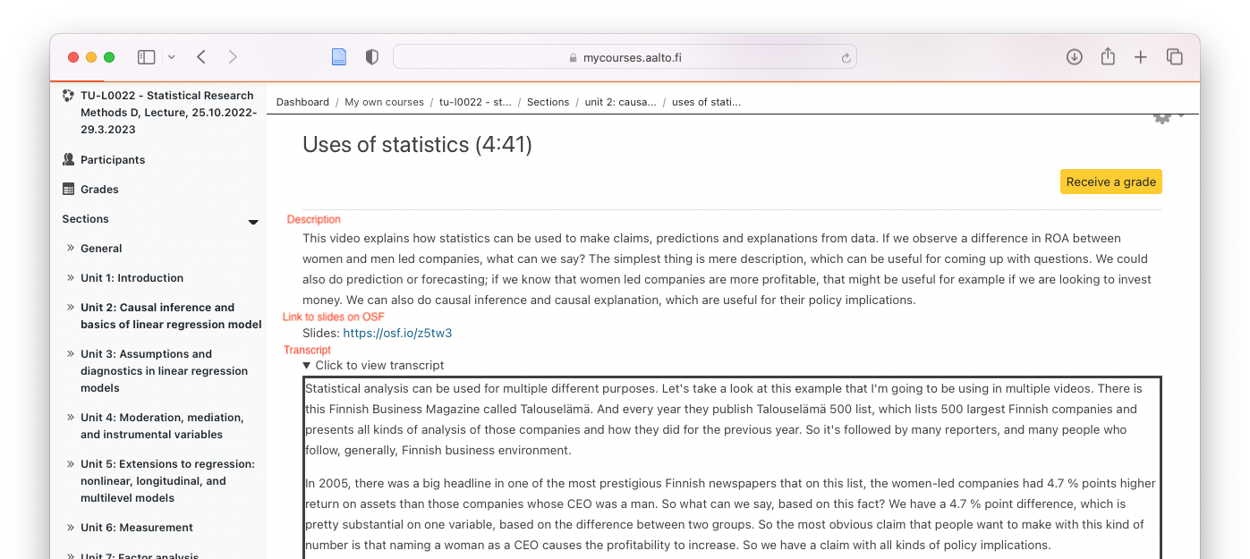 Uses of statistics video