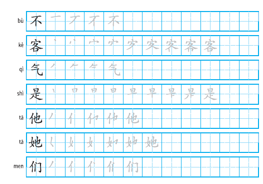 A list of Chinese characters with stroke orders