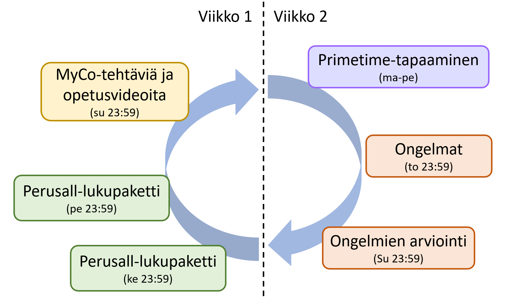 Kaavio kurssin syklistä