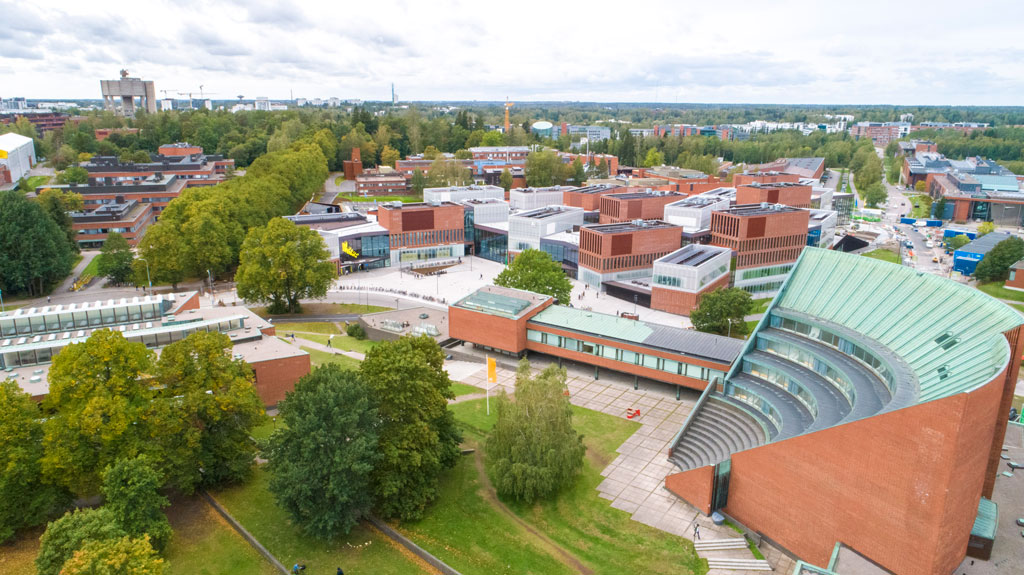 Bird´s-eye view of the Aalto University campus in summer time. 
