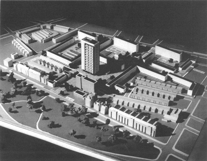 The earliest plan for Ethelburga Estate (LCC
Architects Department 1955) show six 11
storey blocks standing in an open parkla