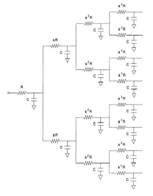 Equivalent circuit for an electrode with various time constants.